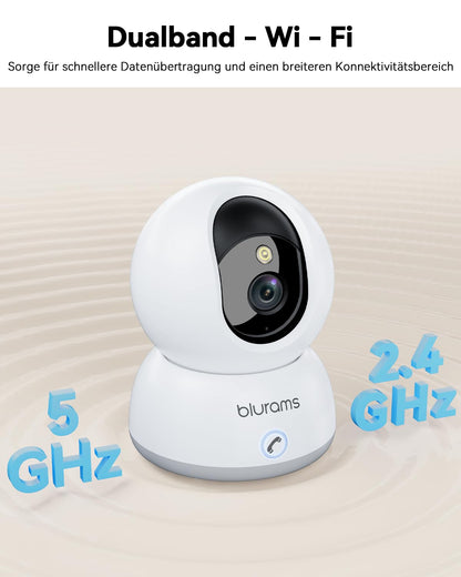 blurams 4K Kamera Überwachung innen, Überwachungskamera innen 360° Baby Monitor, Haustierüberwachung, Farbnachtsicht, Zweiweg Audio, Menschenerkennung, Wi-Fi 6 2.4G/5G, Kompatibel Mit Alexa