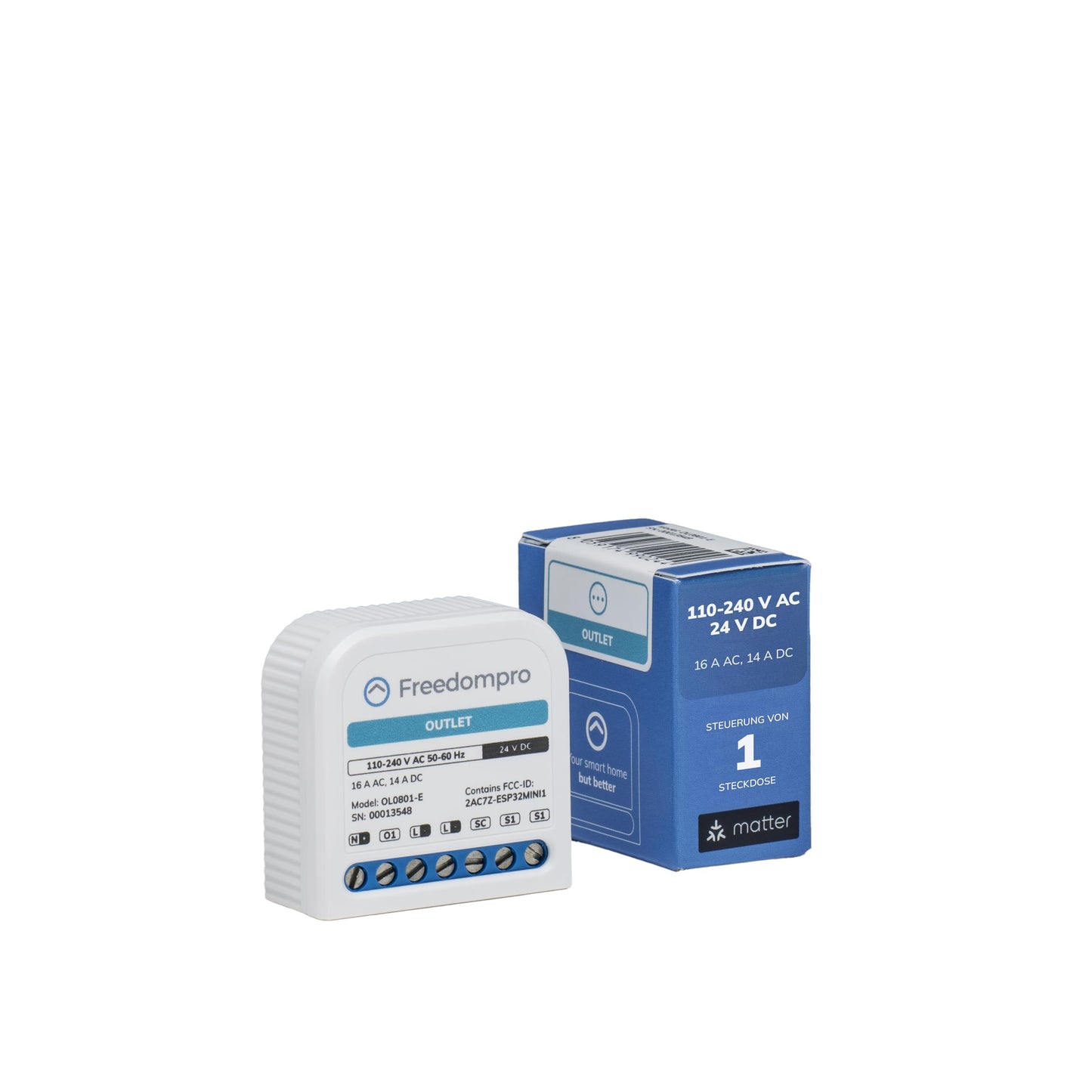 Freedompro Smart WiFi-Schalter steuert 1 Steckdose, Energieüberwachung, Smart Home MINI-Relaismodul, kompatibel mit Matter, Apple HomeKit, Alexa, Google, 110–240 V, 16 A, Unterputzdose