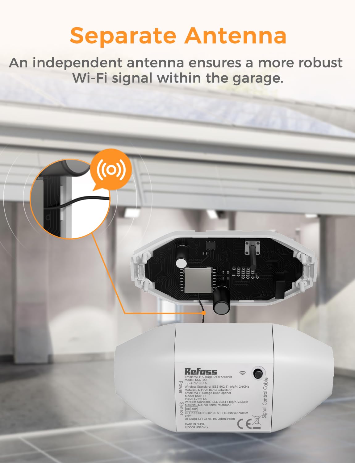 Refoss Smart Garagentoröffner WLAN Fernsteuerung, Kompatibel mit Apple HomeKit, Alexa, Google Home, Kein Hub Erforderlich, 2,4GHz