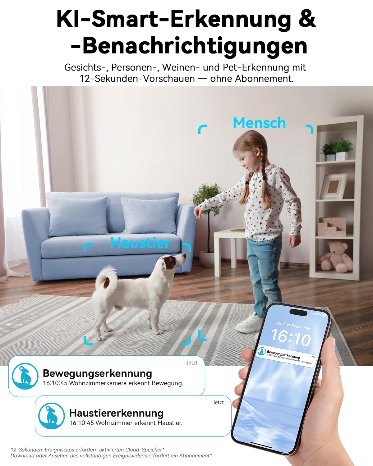 blurams 4K Kamera Überwachung innen, Überwachungskamera innen 360° Baby Monitor, Haustierüberwachung, Farbnachtsicht, Zweiweg Audio, Menschenerkennung, Wi-Fi 6 2.4G/5G, Kompatibel Mit Alexa