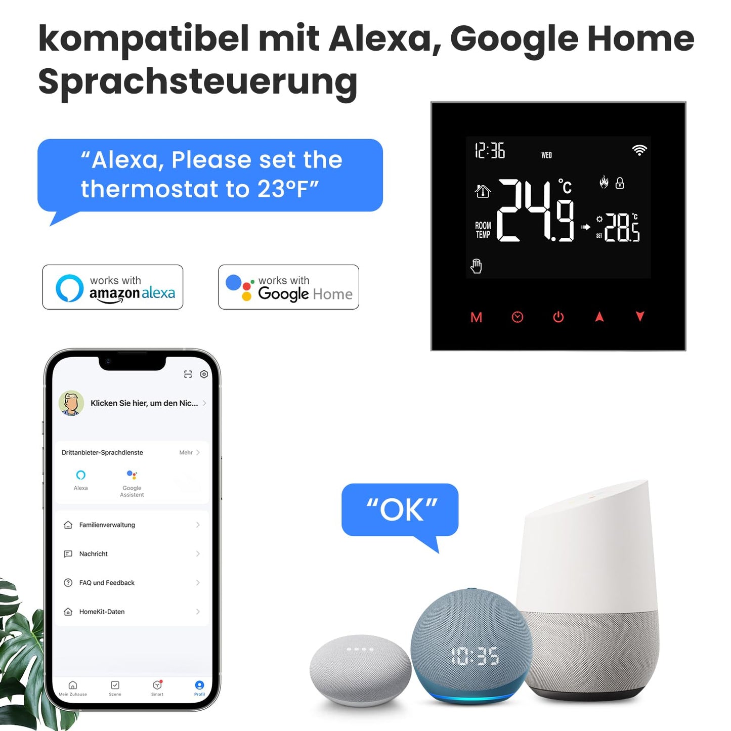 AVATTO Thermostat für Wasser-Fußbodenheizung, Smart WiFi Thermostat, programmierbarer Raumthermostat, kompatibel mit Alexa & Google Home, Fernbedienung über AVATTO-App oder Smart-Life-App