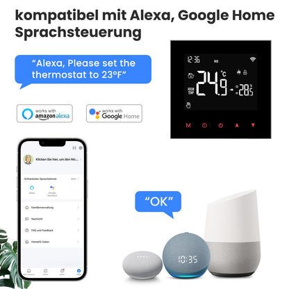 AVATTO Thermostat für Wasser-Fußbodenheizung, Smart WiFi Thermostat, programmierbarer Raumthermostat, kompatibel mit Alexa & Google Home, Fernbedienung über AVATTO-App oder Smart-Life-App