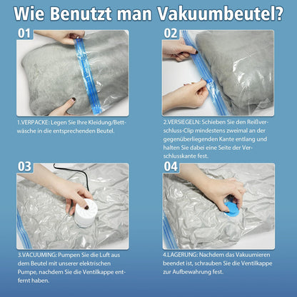 NATNAV Vakuumbeutel für Kleidung 20 Stück mit Elektrischer Luftpumpe Vakuumierbeutel (5xJumbo/5xGroß/5xMittel/5xKlein) Wiederverwendbar Vakuumbeutel für Bettdecken,Kleidung,Reise,Kissen