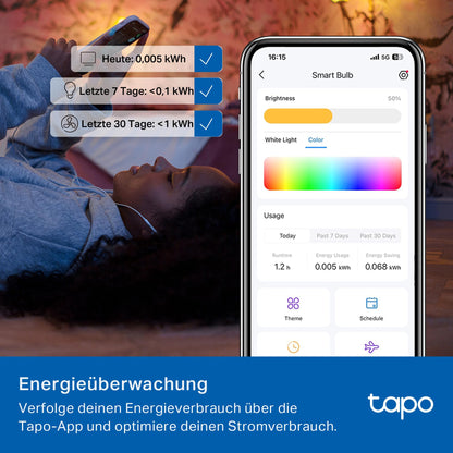 Tapo L430C(4-pack) Smarte WLAN Glühbirne E14, 470 Lumen, 16 Mio. Farben, dimmbar, Zeitplan & Timer, Energieüberwachung, Kompatibel mit Alexa, Google Assistant und Samsung SmartThings