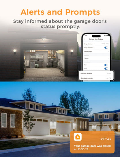 Refoss Smart Garagentoröffner WLAN Fernsteuerung, Kompatibel mit Apple HomeKit, Alexa, Google Home, Kein Hub Erforderlich, 2,4GHz