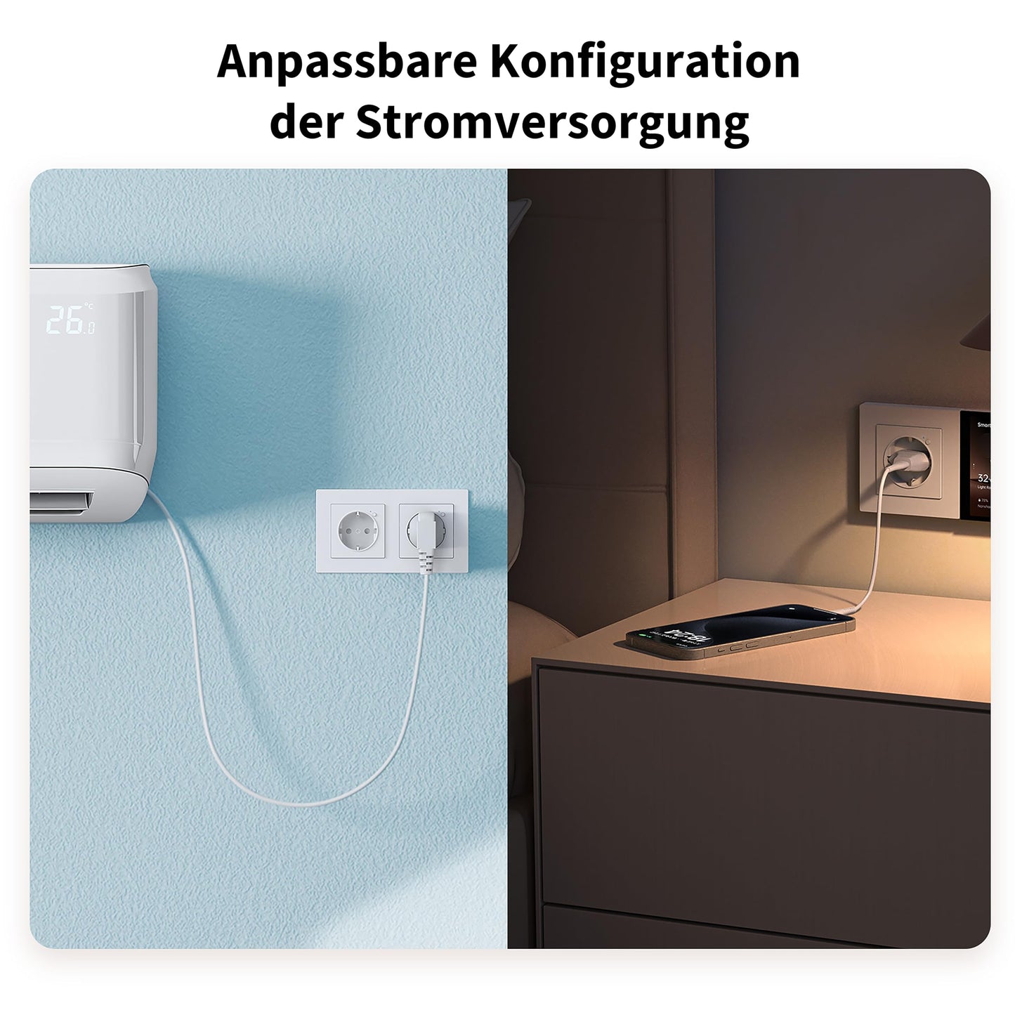 Aqara Wandsteckdose H2 EU Zigbee 3.0, ERFORDERT Aqara HUB, 16A, Energieüberwachung und Stromschutz, Timer-Modus und Sprachsteuerung, Unterstützt HomeKit, Alexa, Google Home, Matter over Bridge